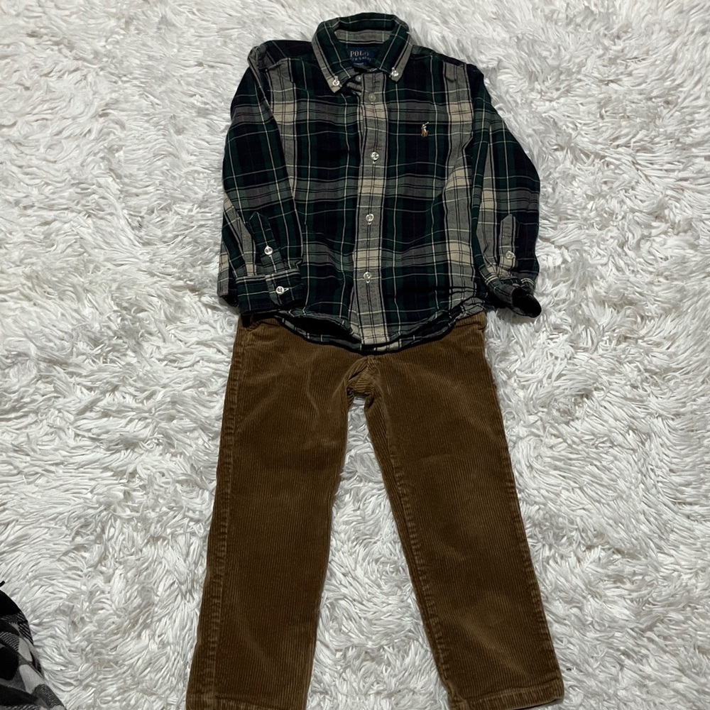 Ralph Lauren Kids Plaid Shirt - Green and White